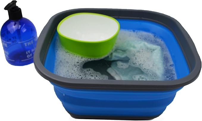 SAMMART 5.5L (1.4 Gallons) Collapsible Tub - Foldable Dish Tub - Portable Washing Basin - Space Saving Plastic Washtub (Grey/Blue, 1)