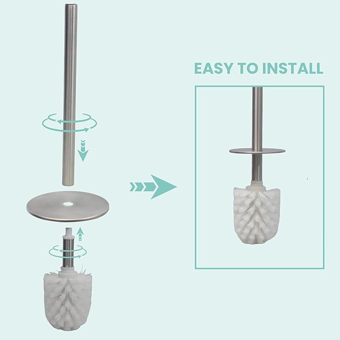 Escenzy Turquoise Green Toilet Brush and Holder Set Mosaic Glass | Non-Rustic Stainless Steel | Practical & Decorative Toilet Bowl Brush and Holder | Luxury Green Bathroom Accessories
