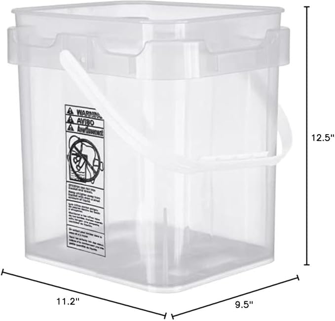 House Naturals 4 Gallon Food Grade Plastic Square Clear Bucket Pail with lid Container (Pack of 2) Made in USA