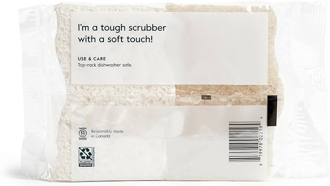 Grove Co. Sponges, Natural Coconut Scrubber Kitchen Sponge, Dual-Sided, Non-Scratch, Super Absorbent Plant-Based Cellulose with Coconut Husk Scourer, Household Cleaning Essentials, 6 Pack
