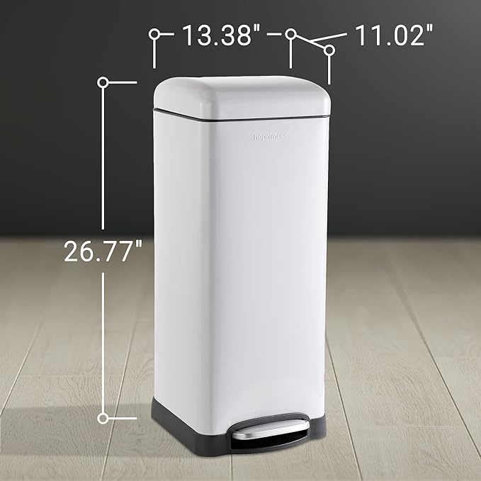 happimess HPM1007C Betty Retro 8-Gallon Step-Open Trash Can with Soft-Close Lid, Fingerprint Resistant, Modern, Minimalistic for Home, Kitchen, Laundry Room, Office, Bedroom, Bathroom, Gray
