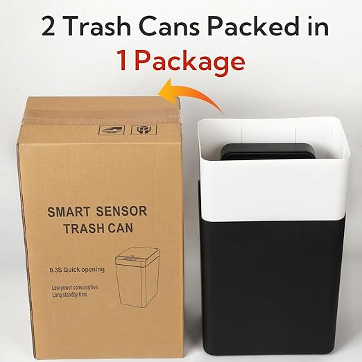 2 Pack Automatic Trash Can Touchless with Lid – 2.5 Gallon Slim Bathroom Trash can,Ideal for Kitchen, Bedroom, Living Room & Office (Black + White)