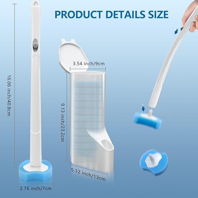 144 Count Toilet Brush Refills for Most Wands, Toliet Wand Refills-Blue Disposable Sponge Refill Heads Prefilled Cleaning Fluid for Bathroom Toilet Cleaning.