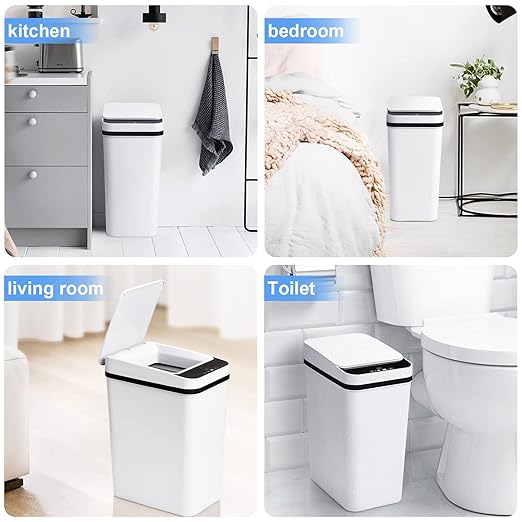 Bathroom Automatic Trash Can 3 Pack 2.2 Gallon Motion Sensor Touchless Small Slim Garbage Can with Lid Smart Electric Narrow Garbage Bin for Bedroom Living Room Office Kitchen (White)