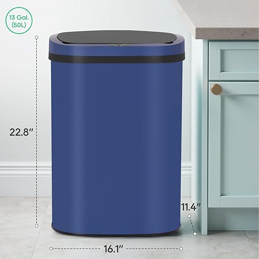 BestOffice 13‑Gallon Automatic Sensor Trash Can, Deep Blue – 50 L Touchless Motion‑Activated Kitchen Garbage Bin, Fingerprint‑Resistant Stainless Steel