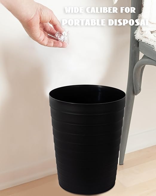 UUJOLY Small Bathroom Trash Can Wastebasket, Plastic Garbage Bin Container Basket for Bathrooms, Laundry Room, Kitchens, Offices, Kids Rooms, Dorms, Black, 1.8 Gallon/2 Pack