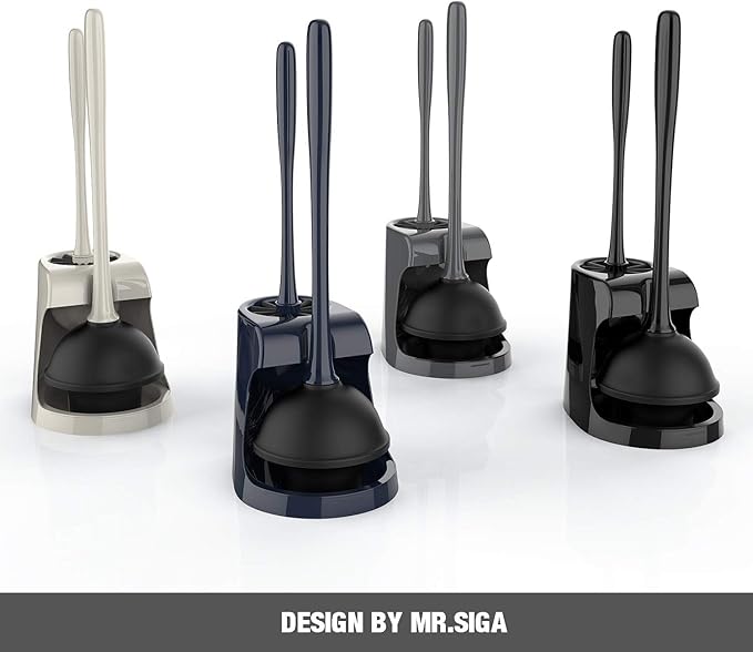 MR.SIGA Toilet Plunger and Bowl Brush Combo for Bathroom Cleaning, Gray, 2 Sets