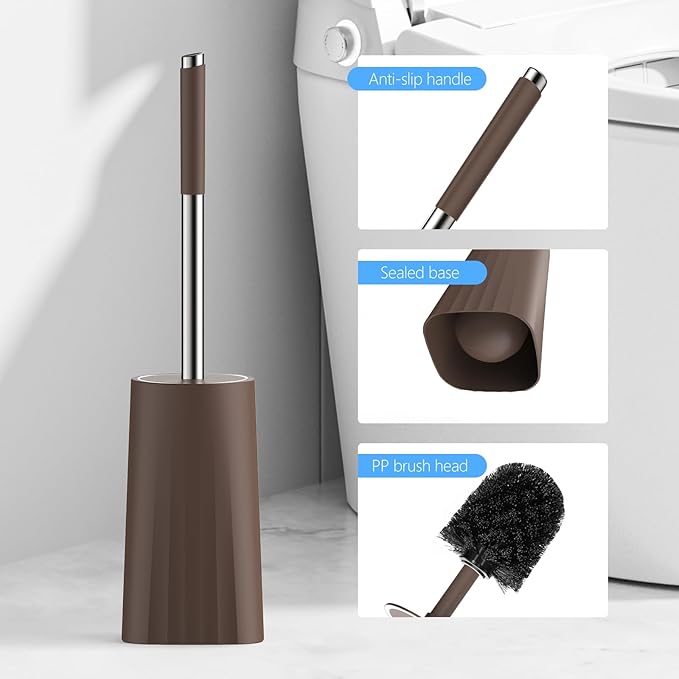 SetSail Toilet Brush, Compact Size Toilet Bowl Brush and Holder Toilet Brushes for Bathroom with Stainless Steel Handle Toilet Cleaner Brush with Durable Scrubbing Bristles, 3 Packs,Brown