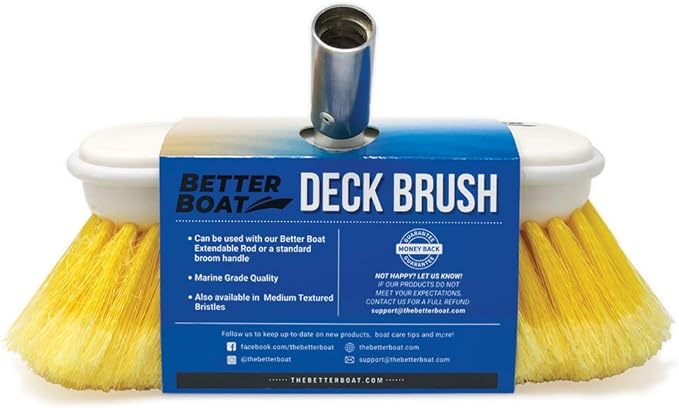 Soft Boat Deck Brush, Heavy-Duty Marine Brush Head, 8" Bristle with Bumper, 3/4" Thread Handle, for RV, Truck, and Auto Cleaning