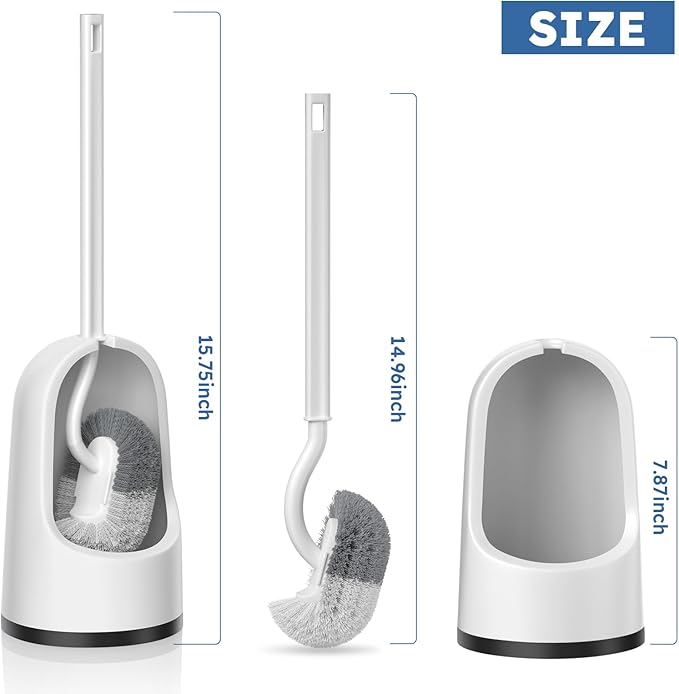 Toilet Brush, 2 Pack Toilet Brush and Holder Set with Durable Curved BristlesToilet Scrubber, Toilet Bowl Brush with Extra Long Handle,Toilet Cleaner with Caddy for Bathroom Deep Cleaning