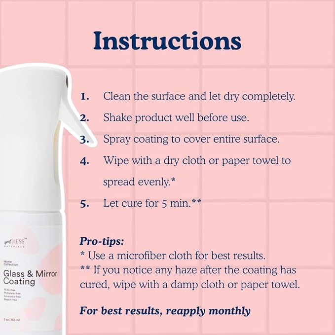 spotLESS MATERIALS Glass and Mirror Protective Coating Spray, Anti-Residue Barrier for Shower Glass, Mirrors, Windows & Bathroom Surfaces, Stain Resistant Spray, Quick Effect Coating Agent