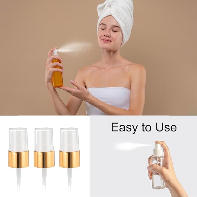 uxcell 12 Pcs Gold White Spray Top, 20/410 Fine Mist Sprayer Reusable Replacement Spray Bottle Pump Plastic Top for Cosmetic Perfume and Body Sprays Bottle