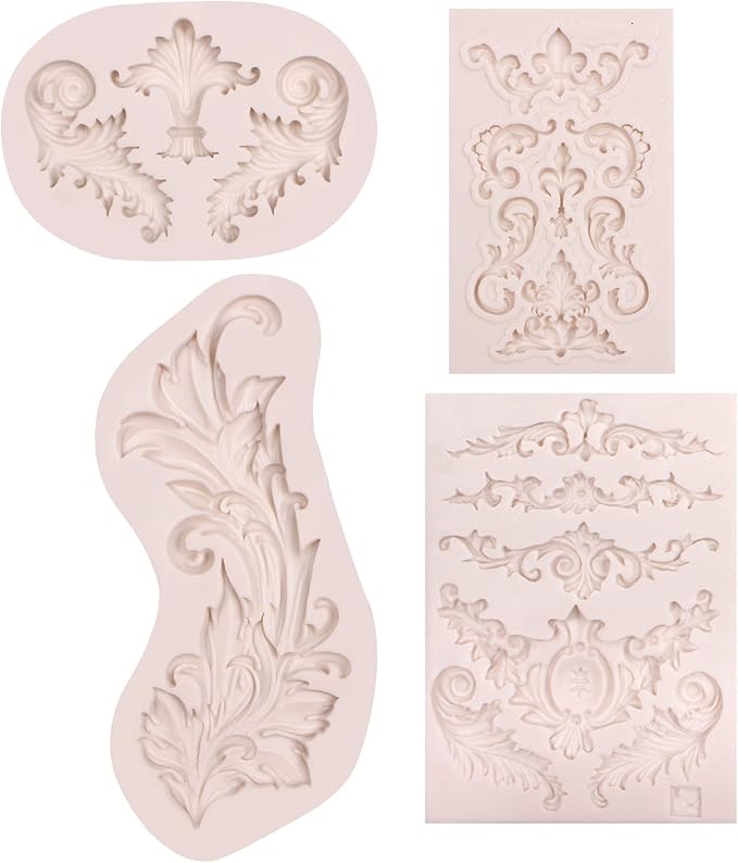 Baroque Feather Chocolate Molds Silicone, Scroll Relief Border Fondant Molds, for Wedding Party Cake Decoration, Cupcake Toppers, Sugar Craft Gum Paste Polymer Clay Pie Candy