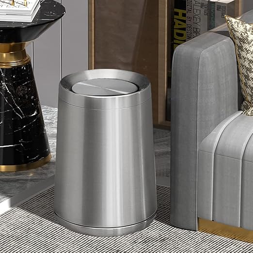 8L/2.1GAL Brass Garbage can,Brushed Nickel Bathroom Trash can with Lid,Stainless Steel,Samll Wasebasket for Bathroom,Powder Room,Bedroom,Laundry Room (silver-32-8l)