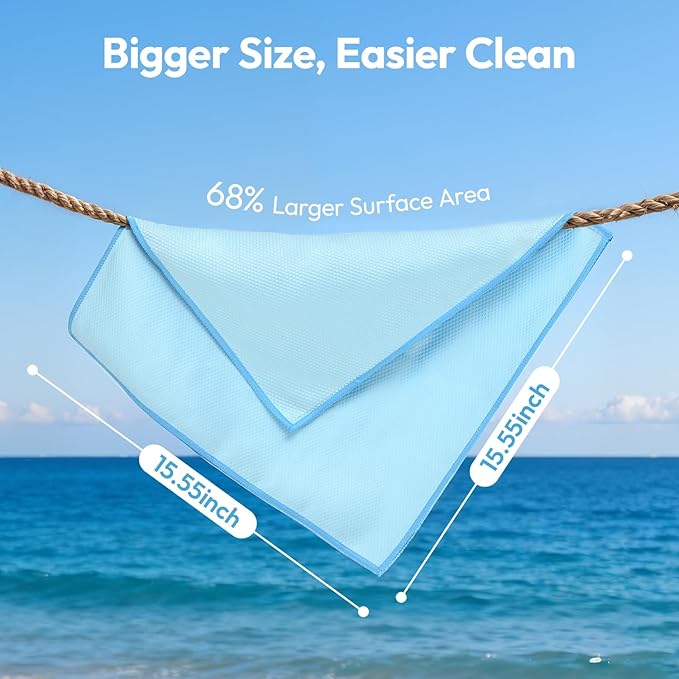 Nanoscale Microfiber Cloths 15.55”x 15.55”, Glass Window Mirror Stainless Steel Car Cleaning, Streak-Free, Lint-Free, Super Thick & Absorbent, Reusable, 6 Pack (White)