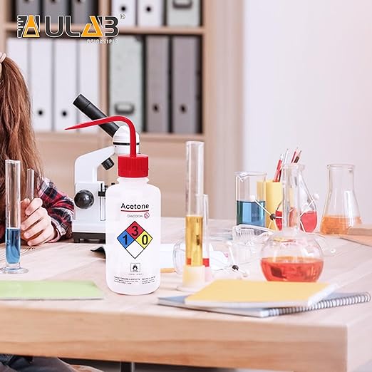 ULAB Safety Wash Bottles, 4pcs of Acetone Wide-Mouth Wash Bottles, LDPE Material, Vol.500ml, UWB1022