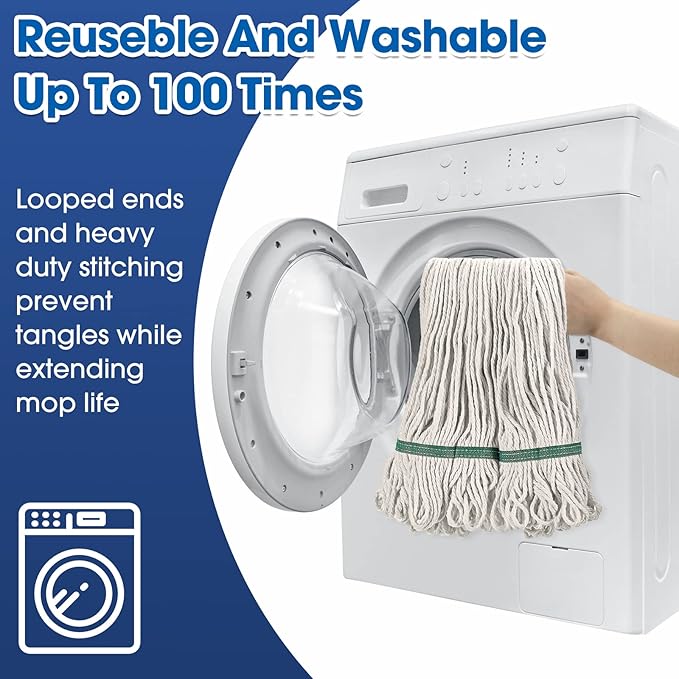 6 Pack Heavy Loop End Cotton String Mop Head Heavy Duty Mop Head Commercial Refills Mop Head Replacement for Home Industrial Commercial Floor Cleaning(White, Green)