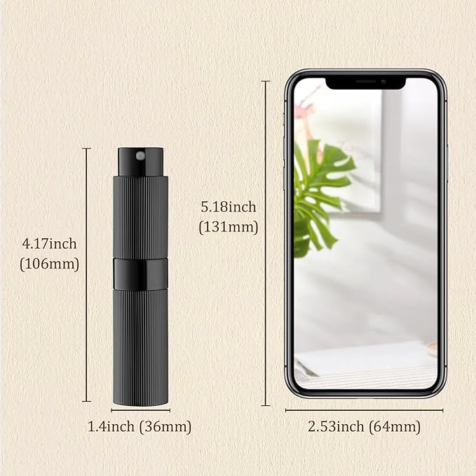 LISAPACK Perfume Travel Refillable Bottle - Atomizer Cologne Spray for Men Portable - Mini Sprayer Empty for Refill - Small Size Black 8ML Striped