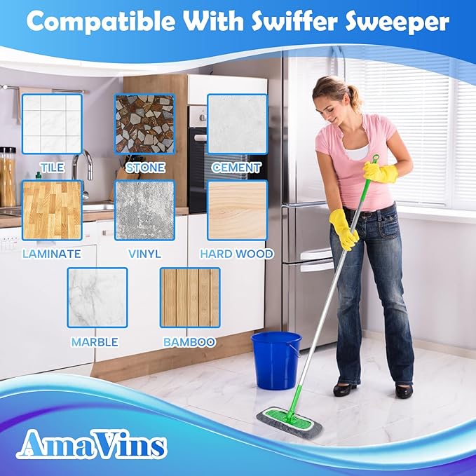 5 Pack Reusable Microfiber Mop Pads Compatible with Swiffer Sweeper Mop, Wet and Dry Flat mop Cover, Washable Mop Pads for Surface/Hardwood Floor Cleaning (Mop is Not Included)