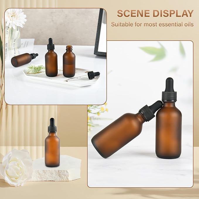 6 Pcs, 2oz Amber Glass Eye Dropper Bottle, Tincture Bottles With Dropper, Pretty Finish, Leak-Proof Design, Stronger Suction for All Kinds of Mixed Liquids
