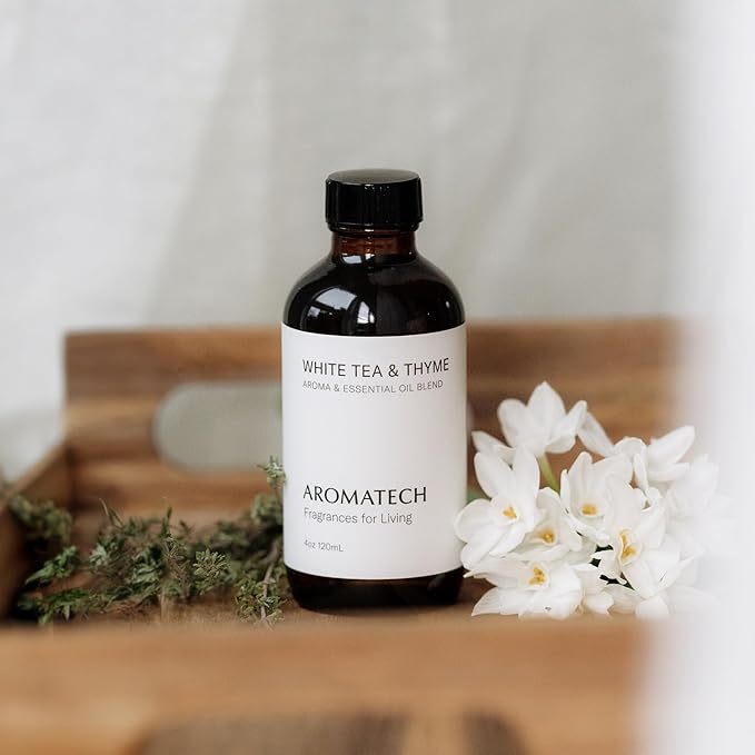 AromaTech White Tea and Thyme Aroma Essential Oil Blend: Luxury Hotel Inspired Aromatherapy with Tea Leaf, Fresh Thyme & Amber for Ultrasonic Diffusers & Nebulizers - 0.3 fl oz, 10 mL