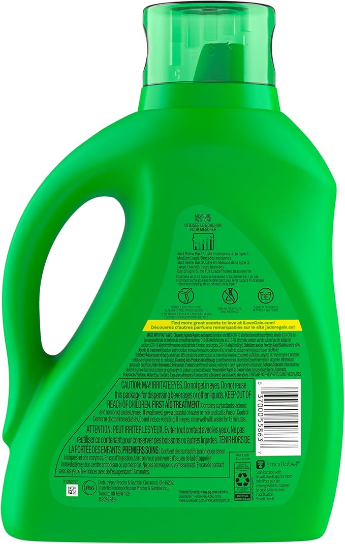 Gain Liquid Laundry Washing Detergent, Original Scent 2x65 fl oz, 2x45 Loads, Lasting Freshness + Powerful Cleaning and Odor Fighting ingredients