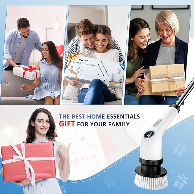 Electric Spin Scrubber Upgraded Battery with Extra-Long Runtime, IPX7 Waterproof Power Cleaner with 7 Brush Heads, 2 Speeds Adjustable Long Handle for Bathroom, Floor, Shower, Tile & Kitchen Cleaning