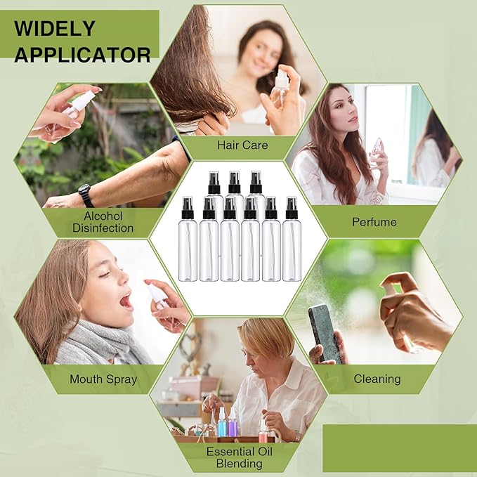 Uiifan 200 Pcs Mini Clear Spray Bottles 1 oz Small Empty Plastic Fine Mist Spray Bottles with Small Funnels for Essential Oils Travel Alcohol Perfumes
