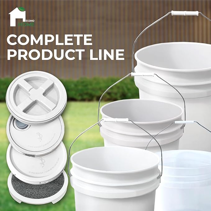 5-Gallon Grey Bucket Pail with Gamma Seal Screw on Airtight Lid, Metal Handles with Plastic Grip for Easy Carrying, Easy Stack and Store, Heavy-Duty 90MIL Extra Durable, Food Grade, BPA Free - 5 Pack