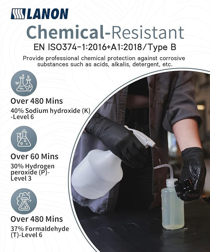 LANON Food Safe Disposable Nitrile Gloves, Latex-Free, Powder-Free, Silicone-Free, Textured Fingertips, Cooking, Black,Medium