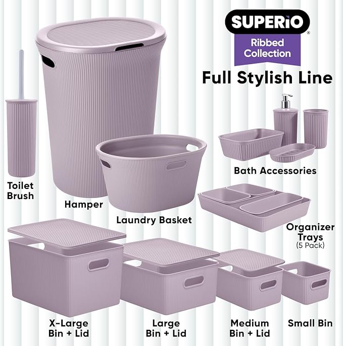 Superio Decorative Plastic Toilet Bowl Brush and Holder Set, Cleaner Scrubber for Bathroom (2, Lilac)