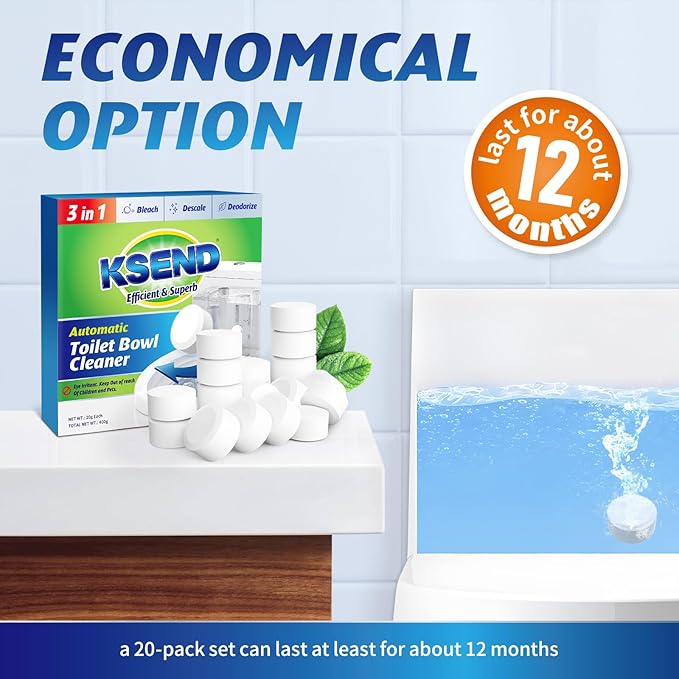 Toilet Bowl Cleaner Tablets - 40 PCS Automatic Bleach Toilet Cleaner Tablets, Slow-Releasing Deodorizing & Descaling, Powerful Bathroom Tank Cleaner