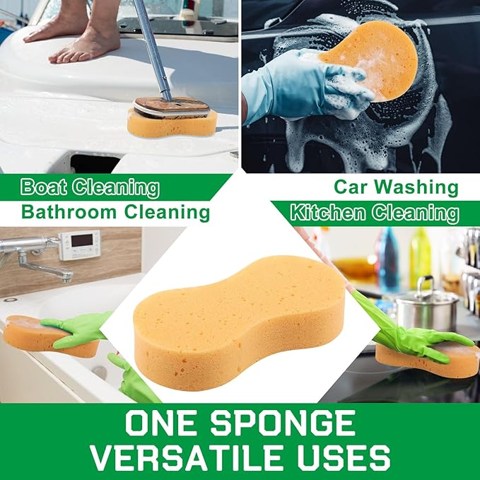 Vesici 24 Pack Car Wash Sponges Large Sponges Bulk Big All-Purpose Scrubber Thick Foam Car Cleaning Supplies for Washing Boat Kitchen Household with Single Vacuum Compressed Packing (Earthy Yellow)