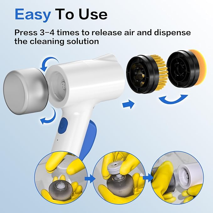 Electric Spin Scrubber 2 in 1 Scrubber Brush & Cleaning Spray with No-Rinse Formula Cleaner IPX7 Full Body Waterproof Bathroom Cleaning Brush With 6 Brush Heads for Kitchen,Bathroom, Grill,Tile