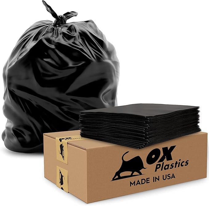 55 Gallon Trash Bags Heavy Duty โ Large Black Contractor Bags 36x52" โ Industrial, Yard Waste, Lawn & Leaf, Construction Garbage Can Liners โ Made in USA (3 Mil, 100 Count)