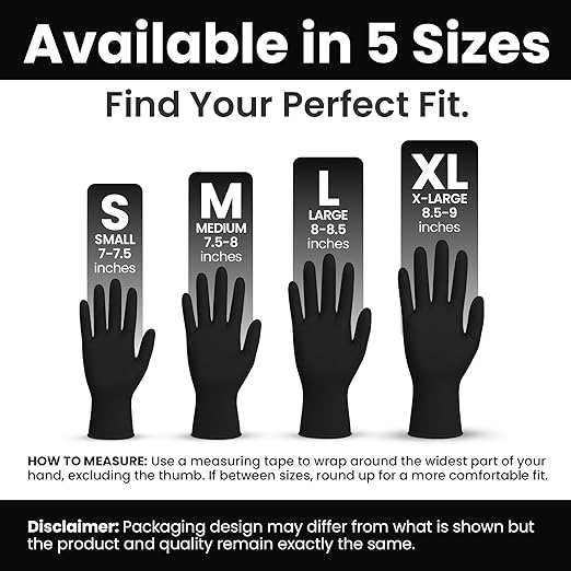 Nitrile-Vinyl Blended Disposable Gloves, Powder-Free & Non-Latex Gloves, 2000, Protective Gloves for Medical Exams, Cooking & Household Cleaning, 4 Mil Thick Non-Sterile Secure Grip Black, Large