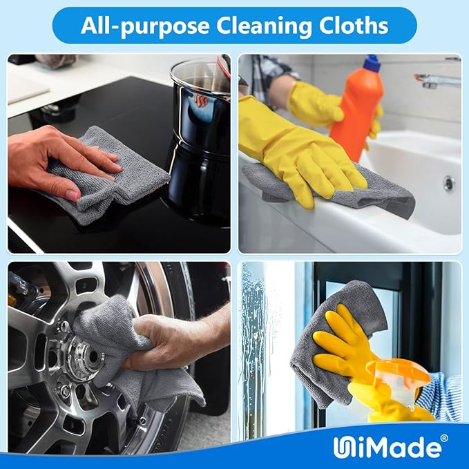 Microfiber Cleaning Cloth, 200 Pack Microfiber Towels for Cars Reusable Shop Rags Bulk Lint Free Cleaning Towels for Car Kitchen Automotive Bar Mechanic Restaurant Garage, 11.5"x 11.5", Grey
