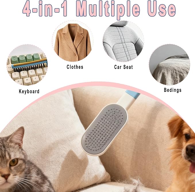 VrythosNex 4-in-1 Pet Hair Remover for Couch, Car, Furniture - Portable Dog Cat Fur Hair Removal Tool with Detachable Brush, Lint Brush, Fabric Shaver, Crevice Tool (Blue)