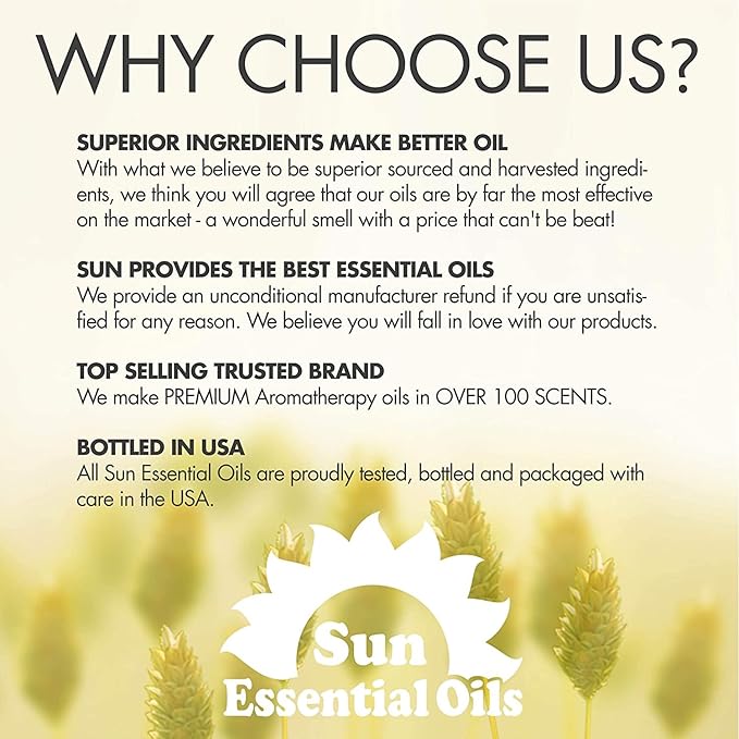 Sun Essential Oil - Lavender Essential Oil 8 oz (236 ml) with Dropper for Diffuser, Humidifier, Skin, Aromatherapy Massage, Scented for Soap & Candle Making at Home, Calming Aroma for Sleep
