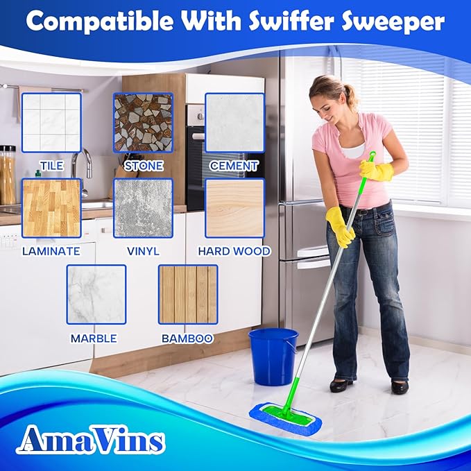 5 Pack Reusable Microfiber Mop Pads Compatible with Swiffer Sweeper Mop, Wet and Dry Flat mop Cover, Washable Mop Pads for Surface/Hardwood Floor Cleaning (Mop is Not Included)