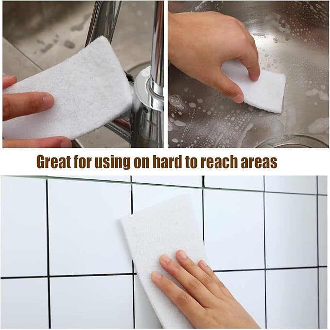 Hoolerry 40 Pcs White Scrub Pads Light Duty Scouring Non Woven Pad Non Scratch Abrasive Hand Multipurpose Scouring Sponge Multi Surface Scrubber Pads for Cleaning Polishing Home (4.5 x 10 Inch)
