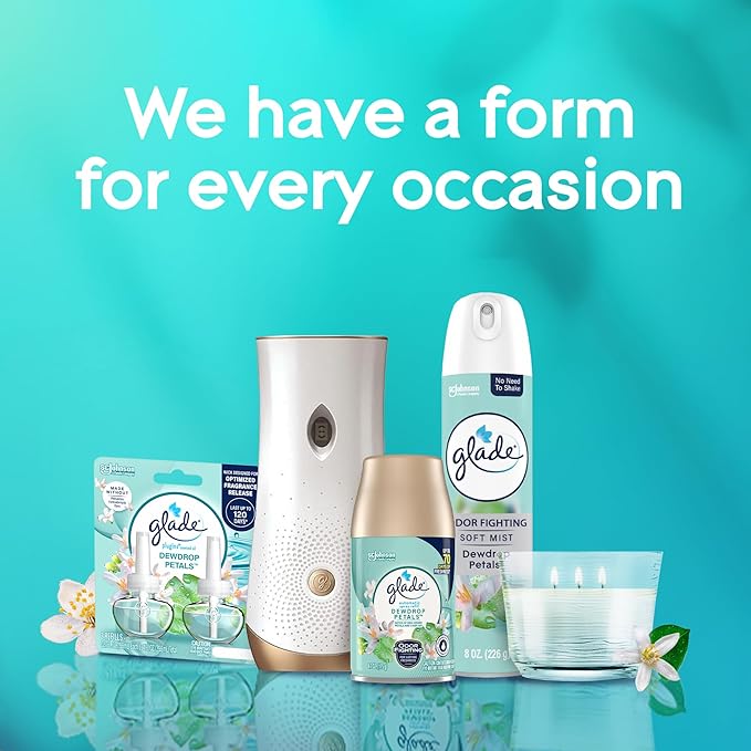 Glade PlugIns Refills Air Freshener, Dewdrop Petals, Scented and Essential Oils for Home and Bathroom, 0.67 Fl Oz, 5 Count