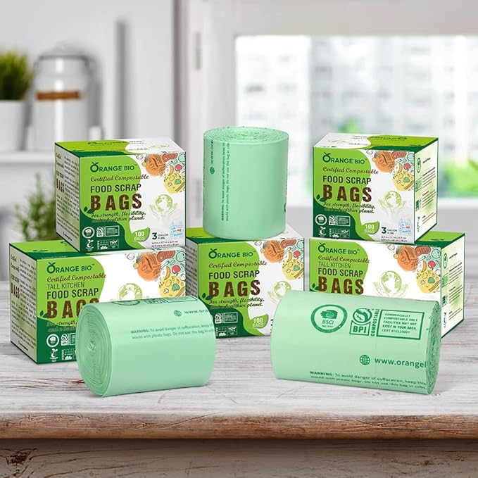 100% Compostable Trash Bags 13 Gallon Tall Kitchen, 100 Count, 0.9 Mil, Kitchen Compost Bags, Large Compostable Bags US BPI ASTM D6400 and OK Compost Home Certified