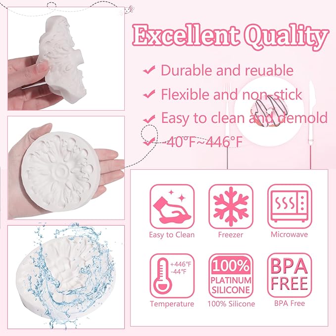 Baroque Cake Decoration Silicone Mold 1 Pcs, European Relief Chocolate Fondant Mold, Food Grade Material Can Be Reused, for Cookies, Candies, Sugar Crafts, Flower Paste, UV Resin, Cclay Crafts