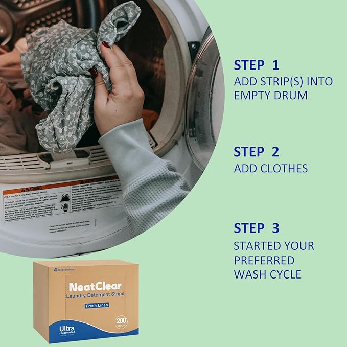 Laundry Detergent Sheets - Fresh Linen 100 Sheets (200 Loads) - Concentrated Liquidless Laundry Soap - No Mess - Space-Saving - for Travel, Apartments, Dorms, Sink