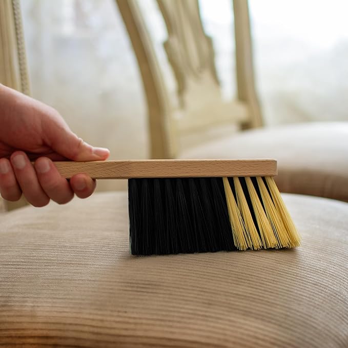 11.2" Hand Broom Medium-Soft Bristles Bench Brush, Sweeping Brush with Wooden Handle, Lightweight Dusting Brush, Handheld Small Broom, Shop Brush