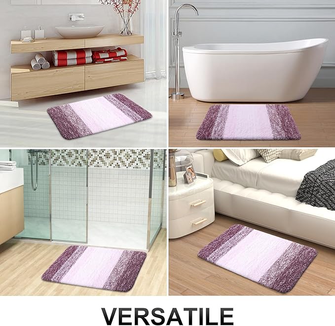 OLANLY Luxury Toilet Rugs U-Shaped 24x20, Extra Soft and Absorbent Microfiber Bathroom Rugs, Non-Slip Plush Shaggy Bath Mat, Machine Wash Dry, Contour Bathroom Mats for Toilet Base, Mauve