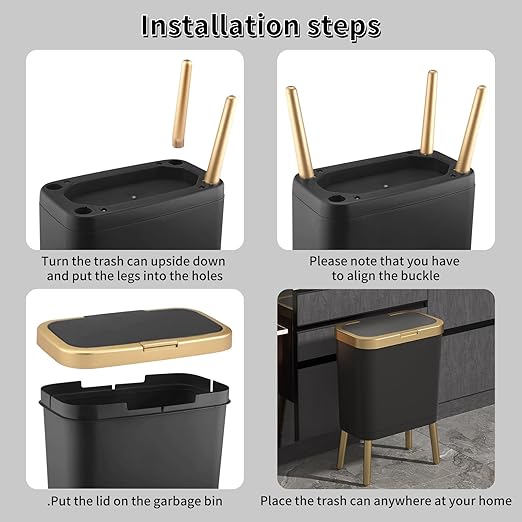 Procade 2Pack BathroomTrash Can with Lid, Modern Garbage Bin for Kitchen, 4 Gallon Garbage Can with Gold Edge, Plastic Trash Bin Waste Basket for Bedroom, Living Room,Office(Black+Green)