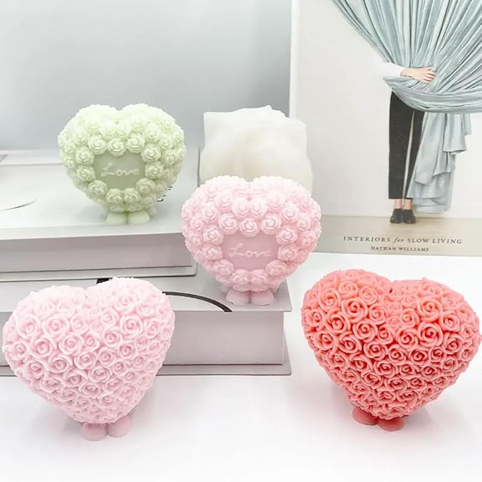 Love Heart Candle Silicone Mold Fondant Chocolate Candy Cake Decorating Mold Soap Resin Polymer Clay Mould Wedding Valentine's Day Decor