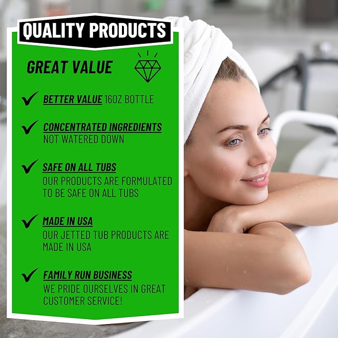 Jetted Tub Cleaner For Bathtub Jets - Whirlpool & Jacuzzi Tubs, Fast Acting, Best Spa Cleaner Chemical For The Jets And The Tubes, Pro Grade Heavy Duty, Made In USA, 16 oz
